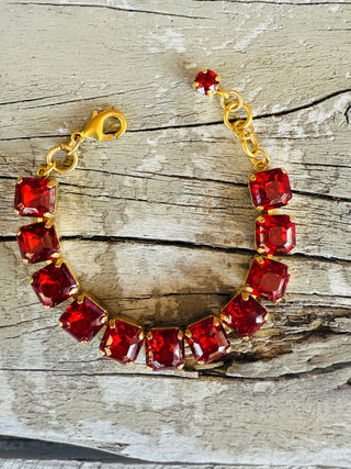 Arianna Red Square Crystal Tennis Bracelet - Shabby To Chic Jewelry