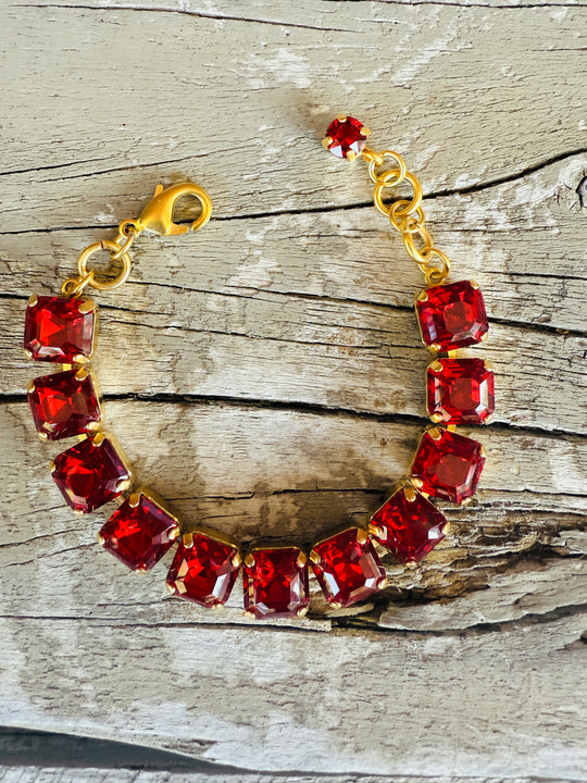 Arianna Red Square Crystal Tennis Bracelet - Shabby To Chic Jewelry