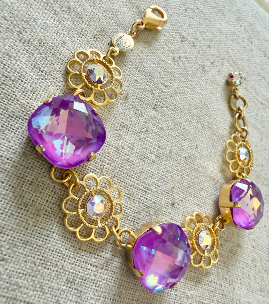 Lola Purple Square Cut Flower Crystal Bracelet - Shabby To Chic Jewelry