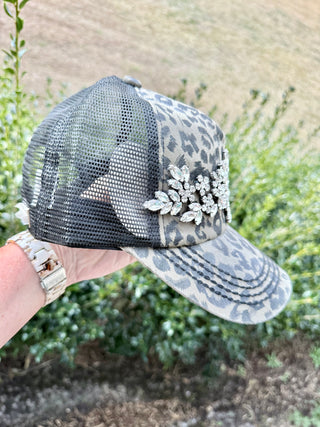 Candice Leopard Crystal Embellished Baseball Fashion Hat - Shabby To Chic Jewelry