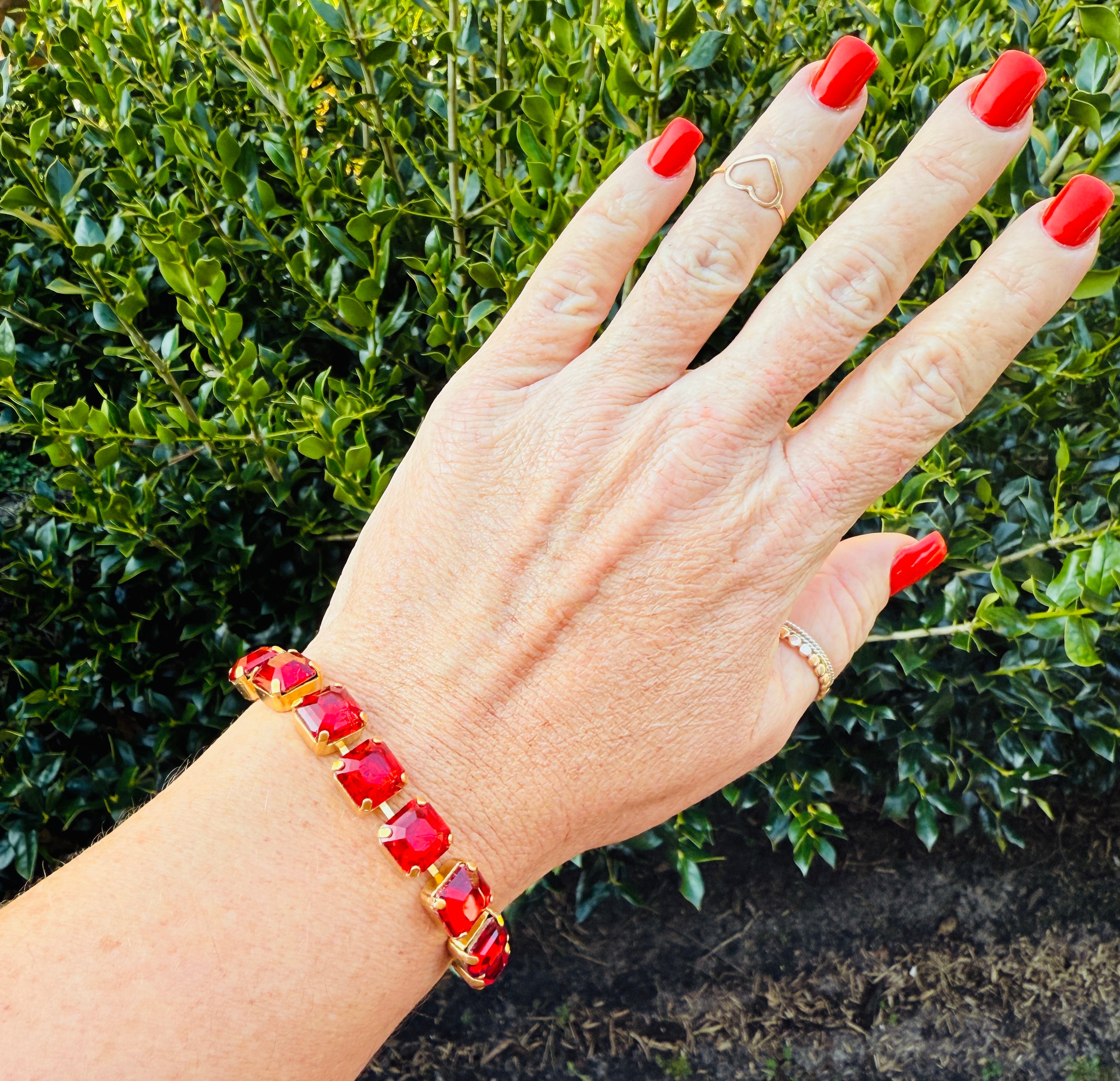 Arianna Red Square Crystal Tennis Bracelet - Shabby To Chic Jewelry