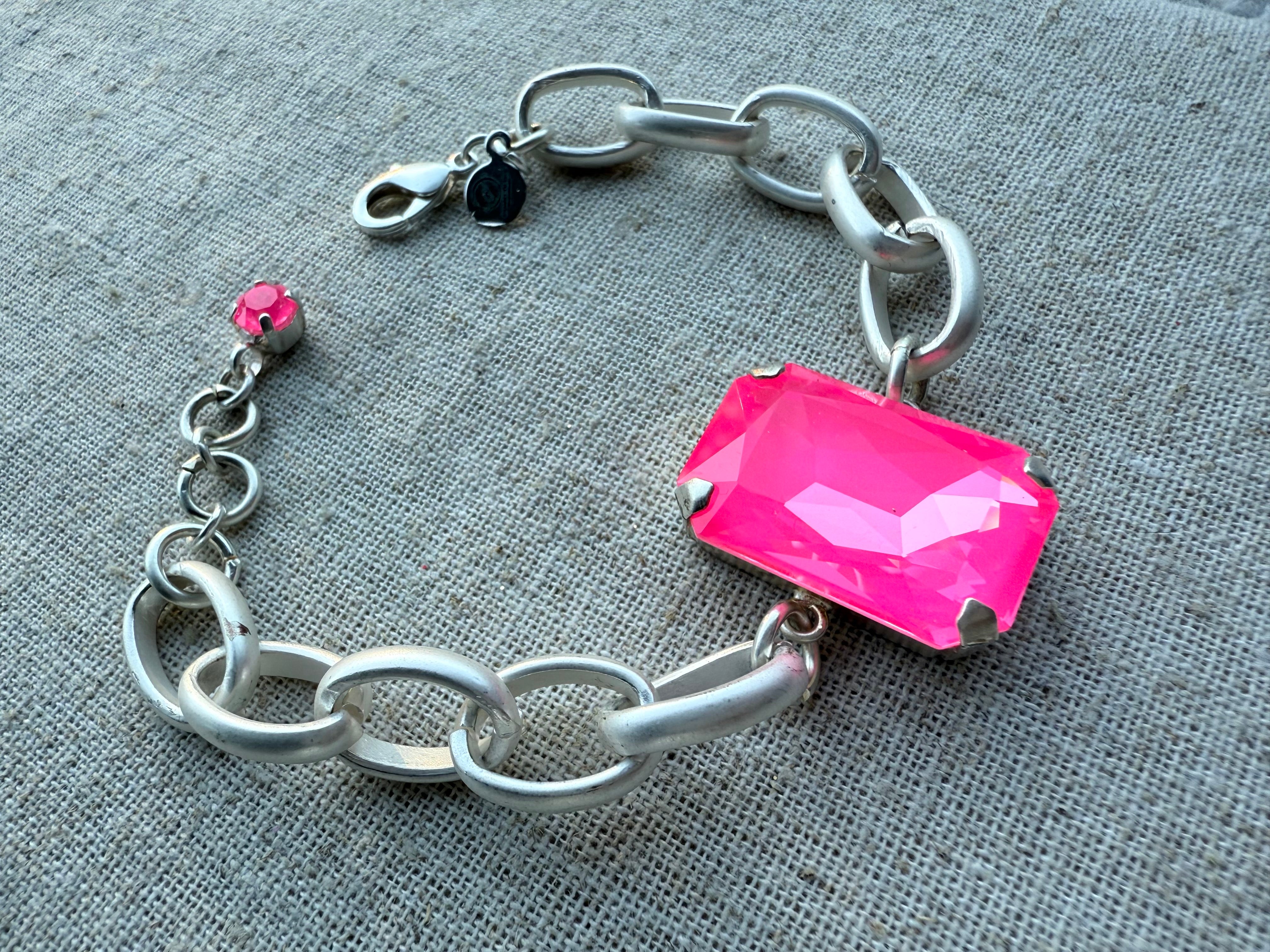 Stella Hot Pink Rectangle Bracelet - Shabby To Chic Jewelry