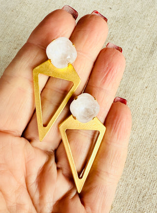 Kayla Gold Pyramid Geometric Crystal Stud Earrings - Shabby To Chic Jewelry