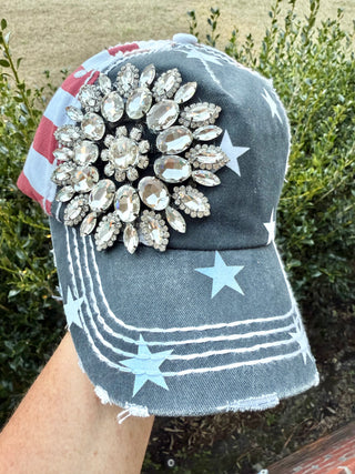 Logan Patriotic Crystal Embellished Baseball Hat - Shabby To Chic Jewelry