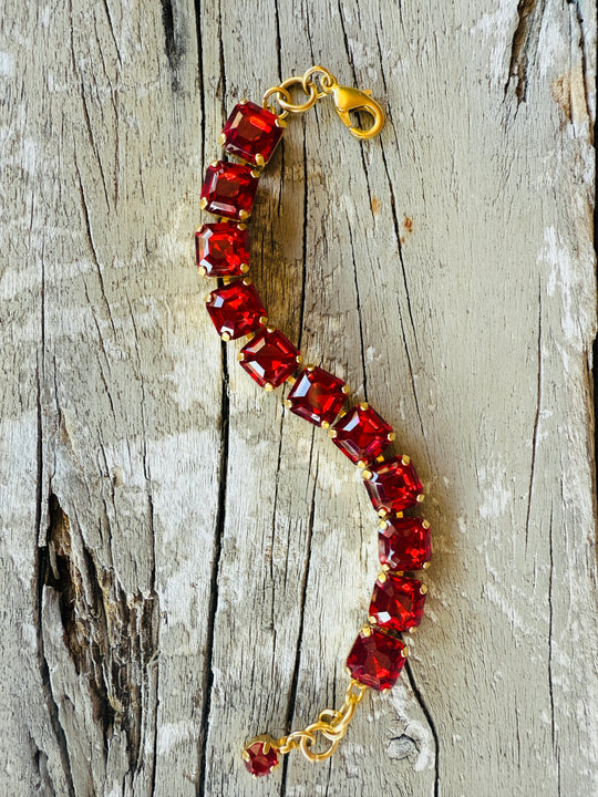 Arianna Red Square Crystal Tennis Bracelet - Shabby To Chic Jewelry