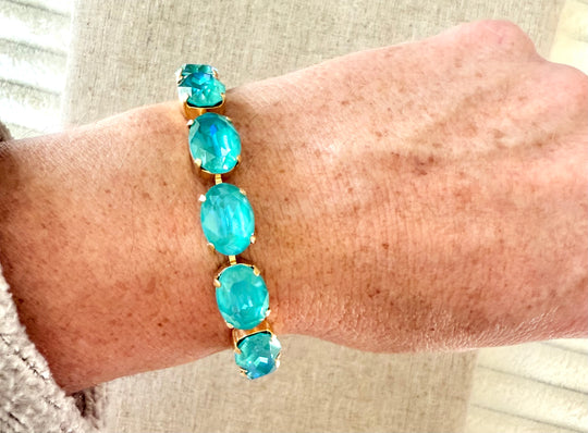 Bailey Oval Cut Turquoise Crystal Tennis Bracelet - Shabby To Chic Jewelry
