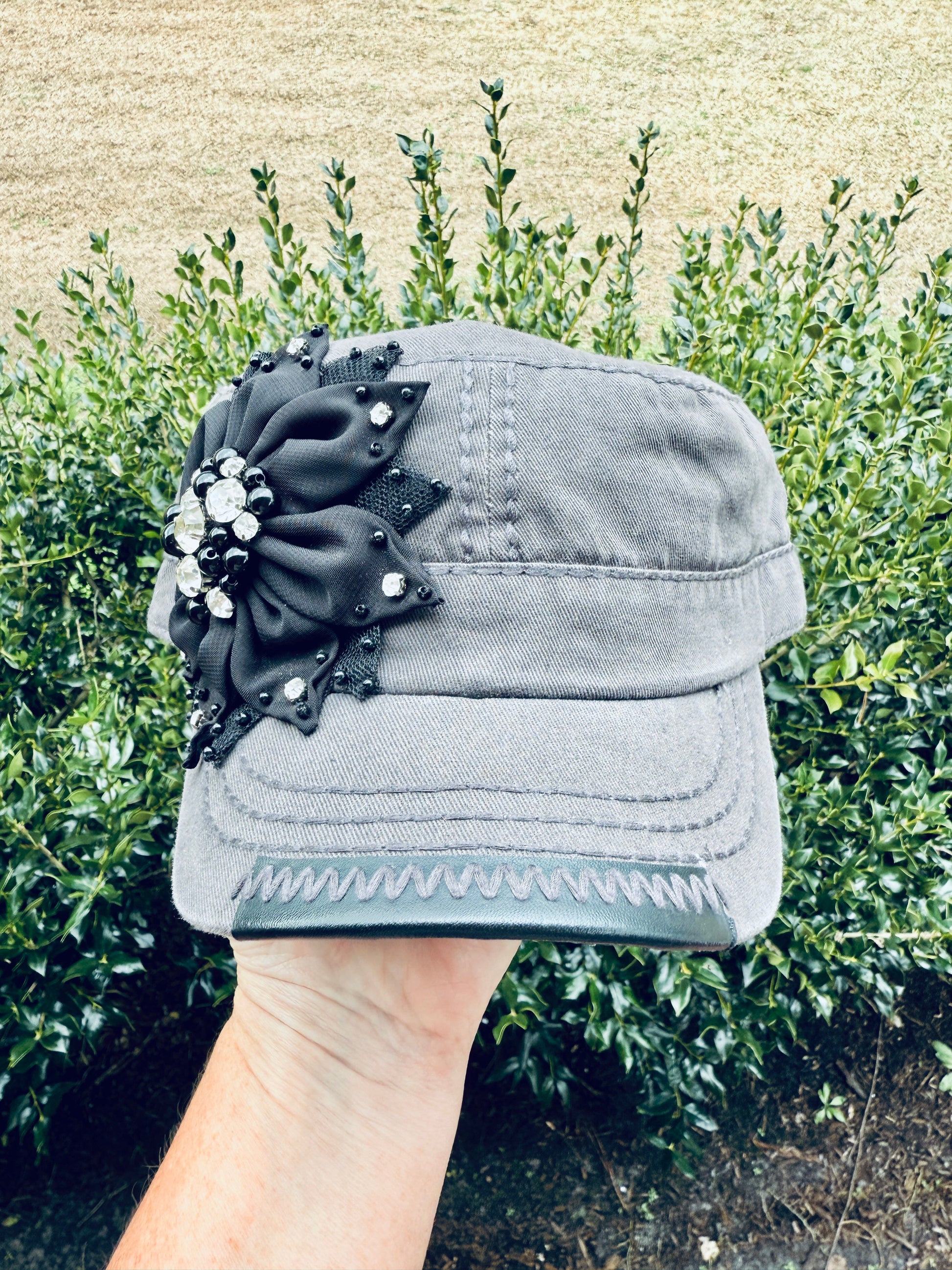 Leyna Crystal Bling Cadet Fashion Cap - Shabby To Chic Jewelry