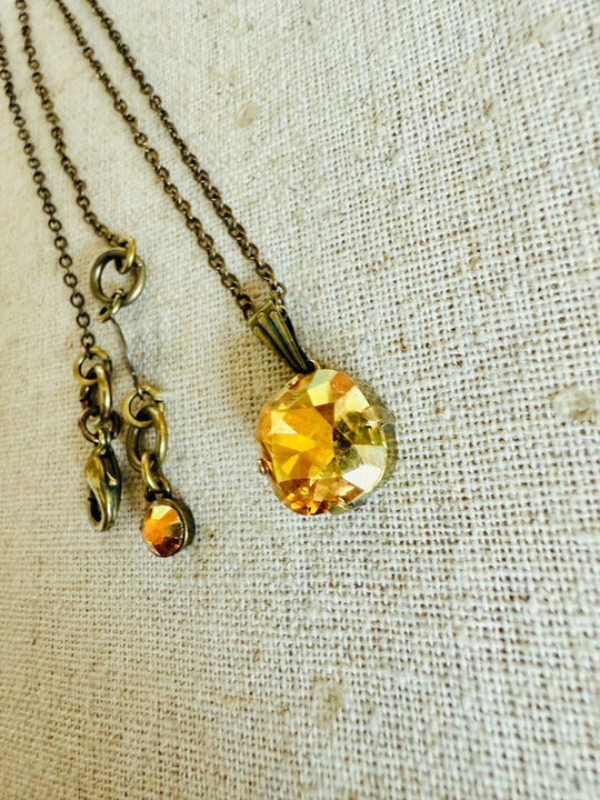 Harvest Gold Cushion Cut Crystal Pendant Necklace