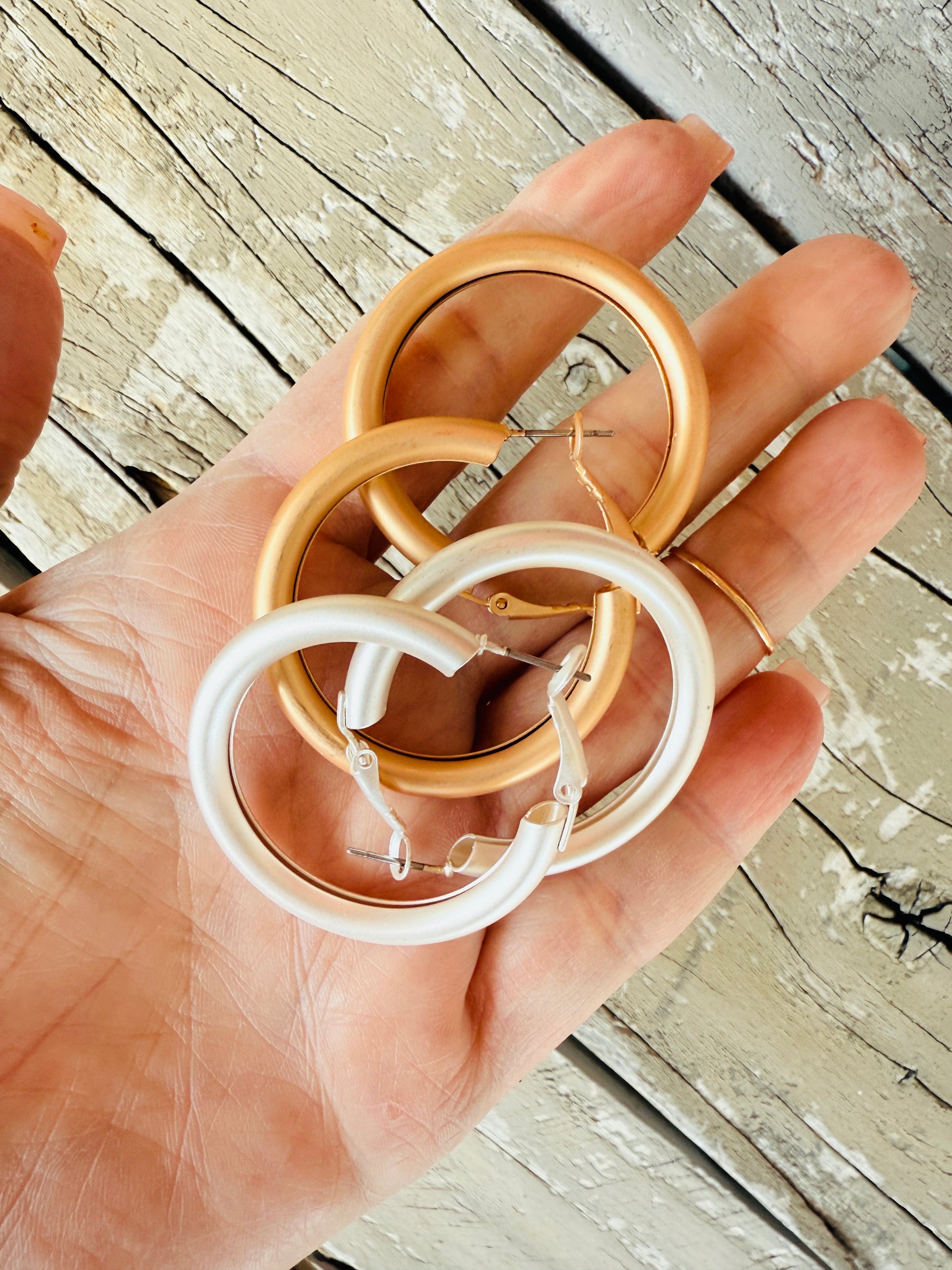 Betsy Hoop Earrings-Matte Gold and Matte Silver - Shabby To Chic Jewelry