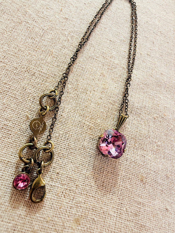 Plum • Cushion Cut • Crystal Pendant Necklace