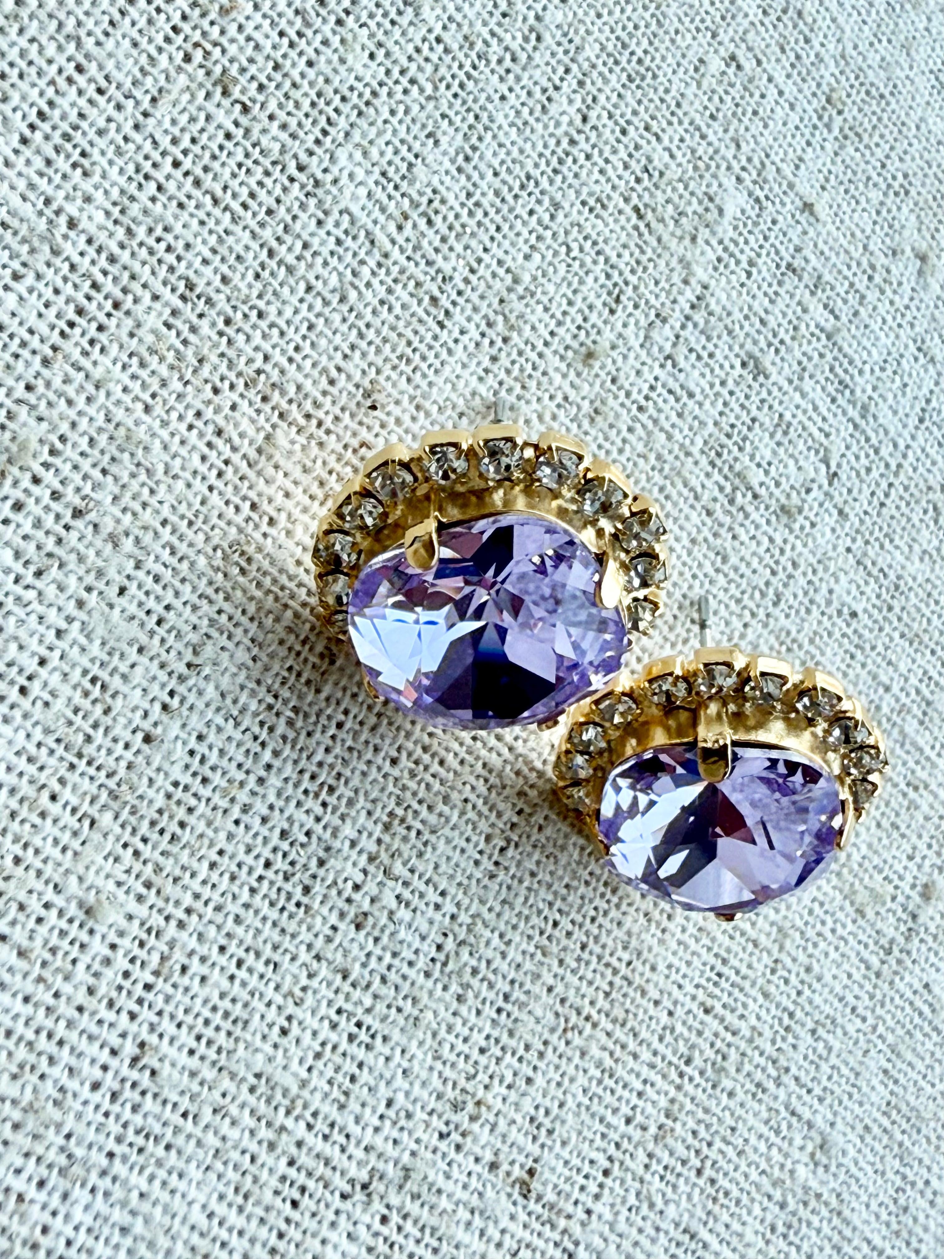 Lila Square Cut Crystal Halo Framed Stud Earrings - Shabby To Chic Jewelry