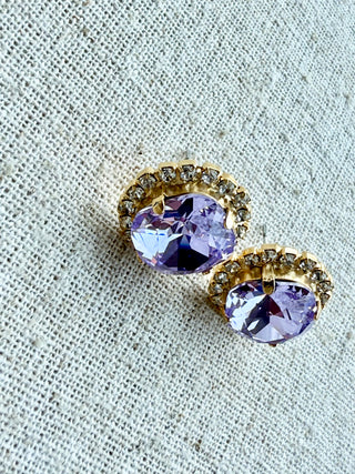 Lila Square Cut Crystal Halo Framed Stud Earrings - Shabby To Chic Jewelry
