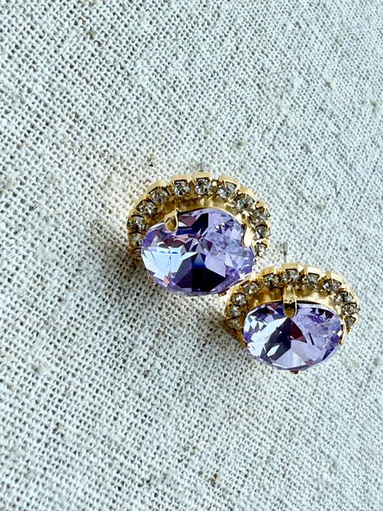 Lila Square Cut Crystal Halo Framed Stud Earrings - Shabby To Chic Jewelry