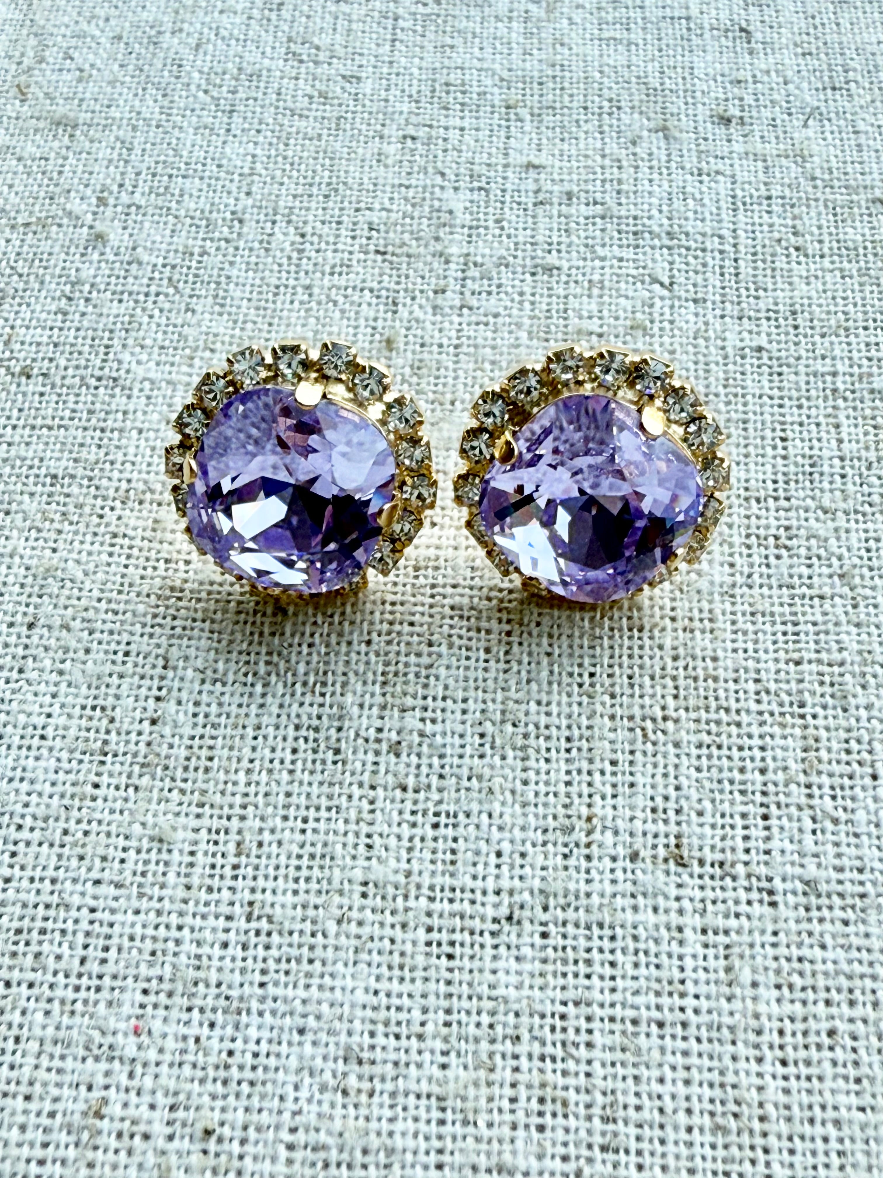 Lila Square Cut Crystal Halo Framed Stud Earrings - Shabby To Chic Jewelry