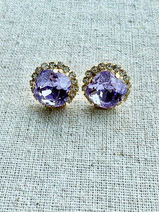 Lila Square Cut Crystal Halo Framed Stud Earrings - Shabby To Chic Jewelry
