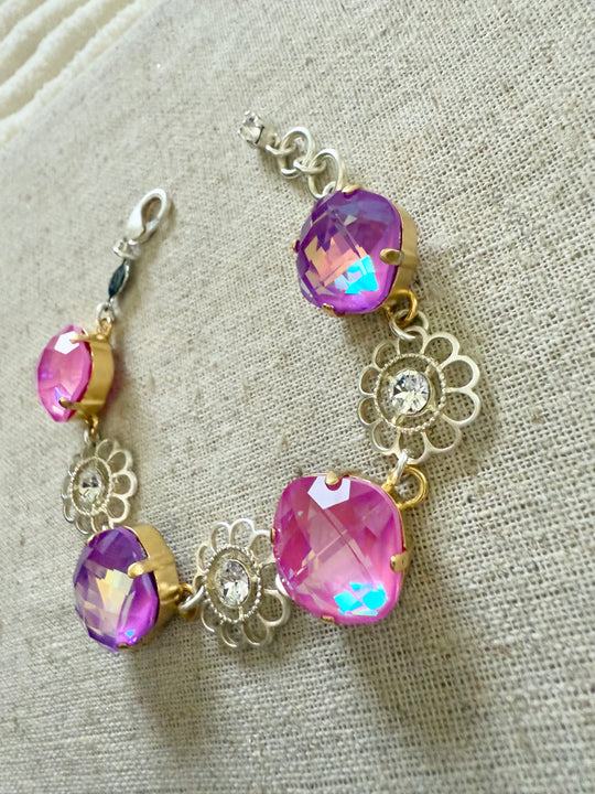 Nicole Flower Pendant Crystal Link Bracelet - Shabby To Chic Jewelry