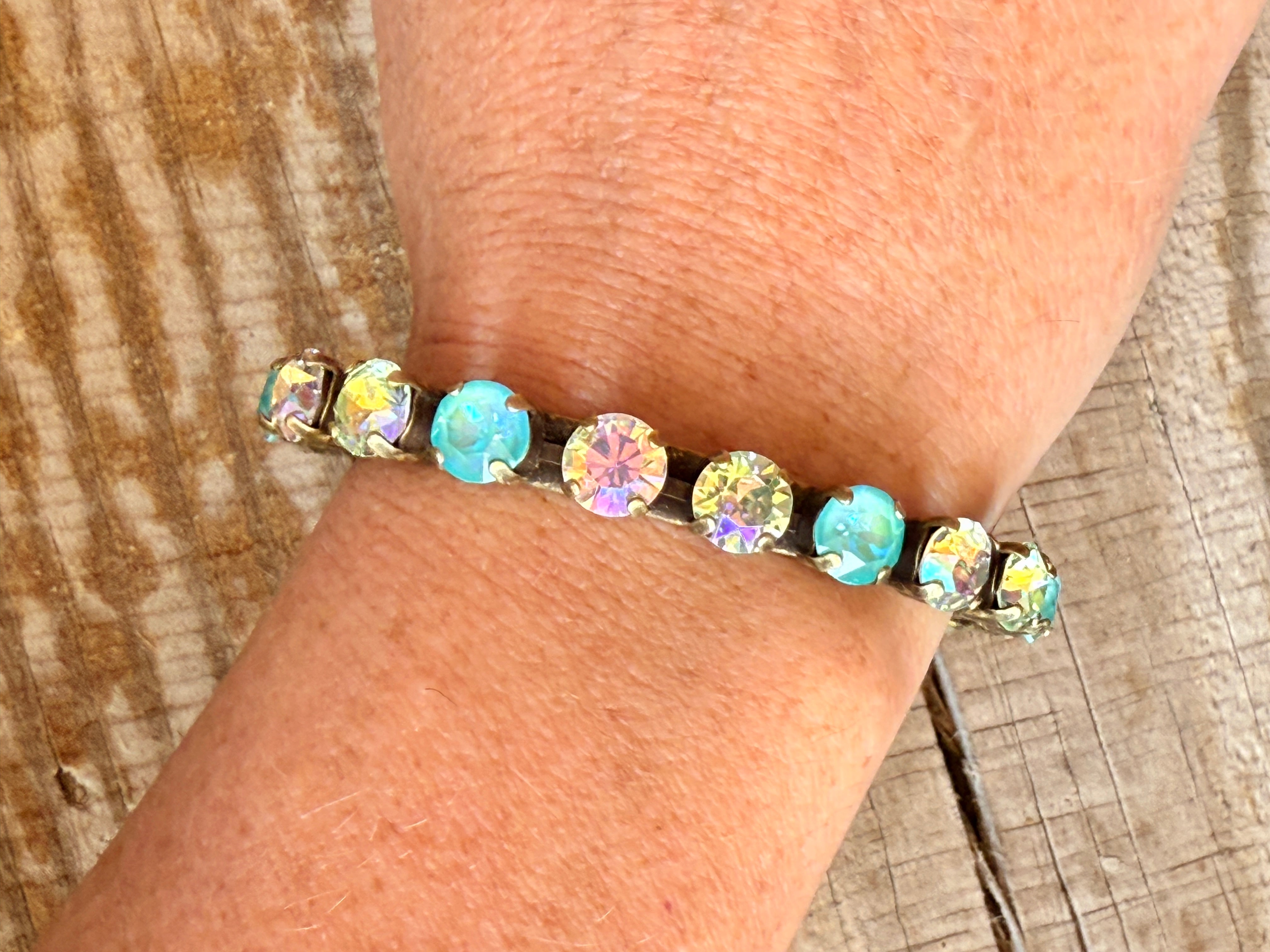 Elena Antique Gold Green Crystal Cuff Bracelet - Shabby To Chic Jewelry