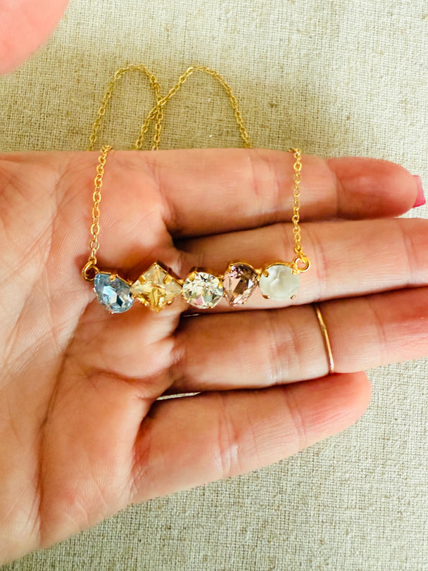 Ayla • Multi-Shaped Crystal Bar •  Necklace