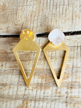 Kayla Gold Pyramid Geometric Crystal Stud Earrings - Shabby To Chic Jewelry