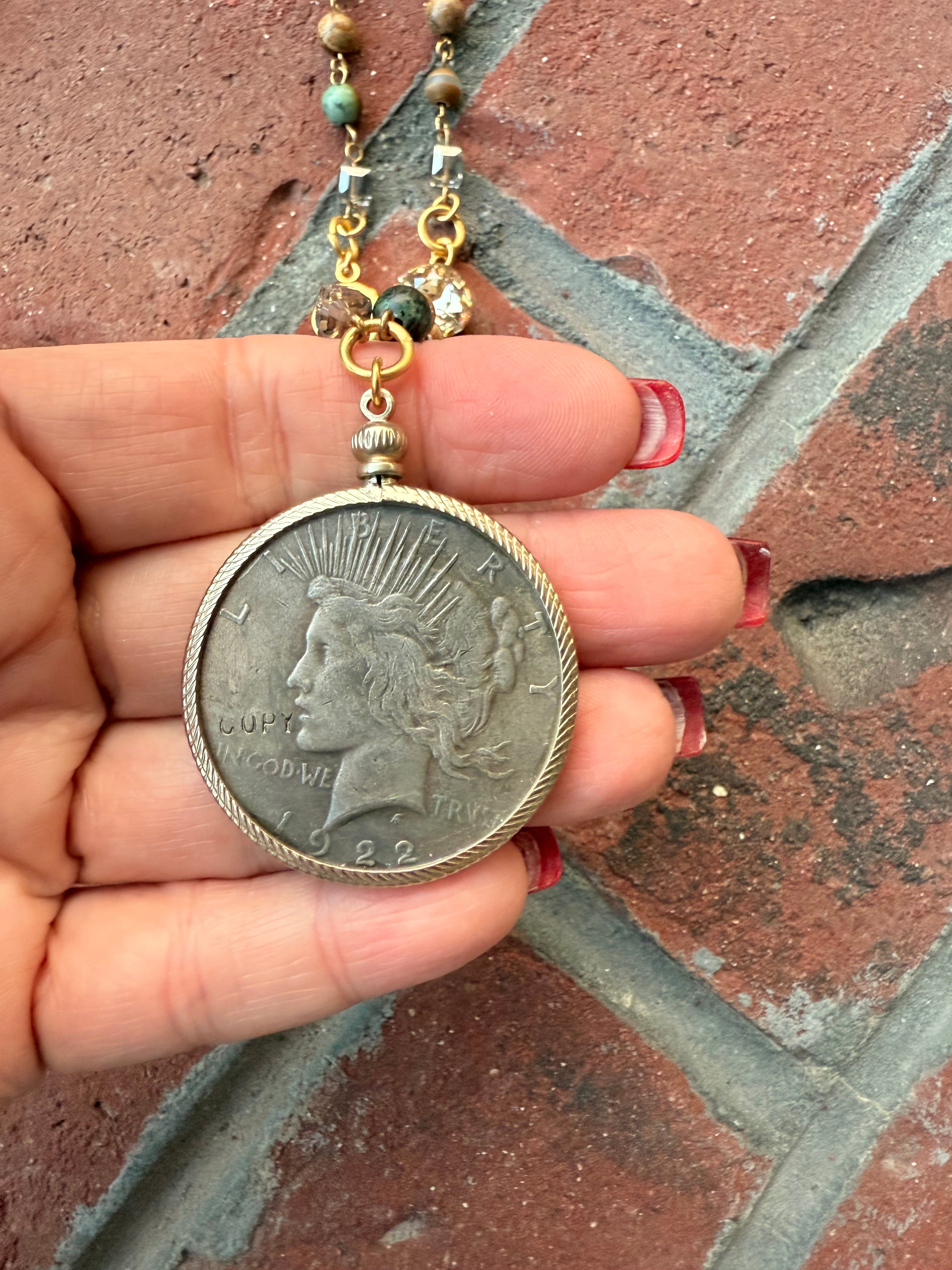 Rhonda Coin Pendant Crystal Necklace - Shabby To Chic Jewelry