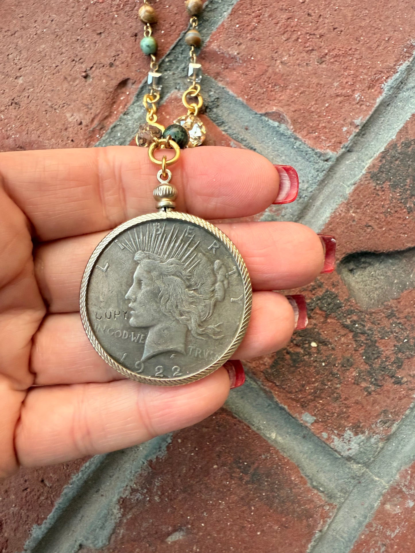 Rhonda Coin Pendant Crystal Necklace - Shabby To Chic Jewelry