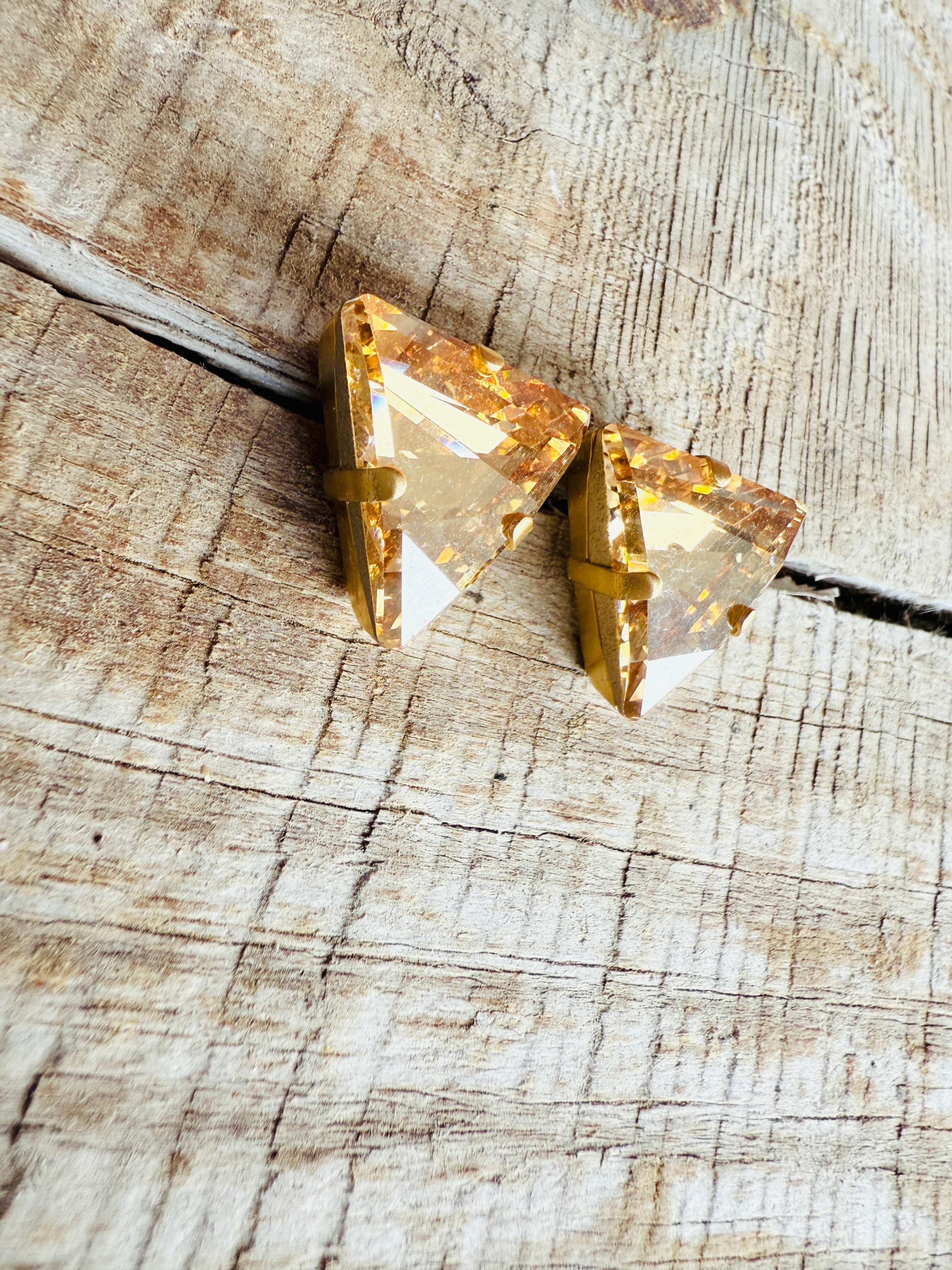 Tracy Gold Triangle Geometric Stud Crystal Earrings - Shabby To Chic Jewelry