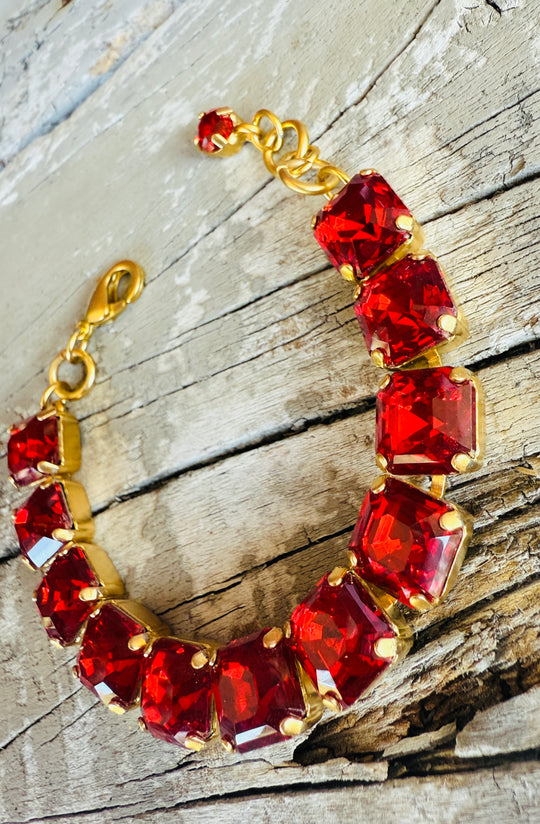 Arianna Red Square Crystal Tennis Bracelet - Shabby To Chic Jewelry