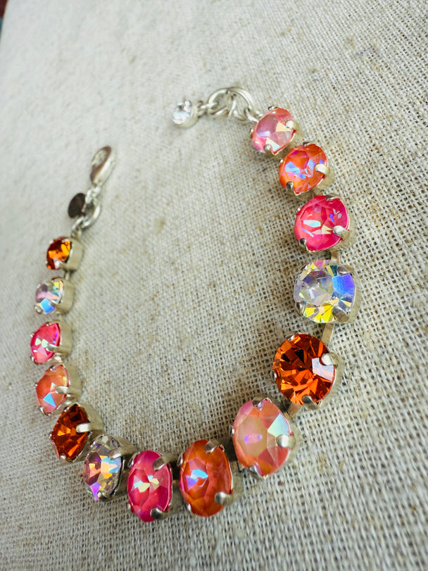 Summer Peach Silver Tennis Crystal Bracelet