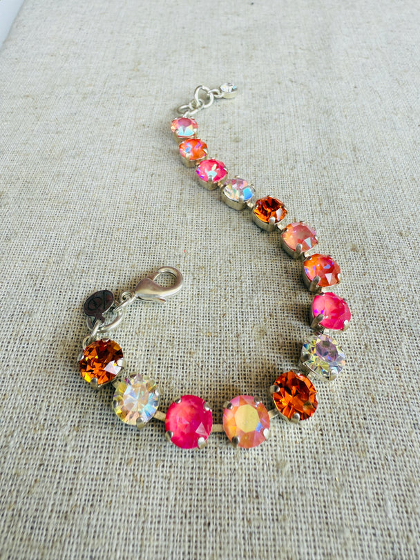Summer Peach Silver Tennis Crystal Bracelet