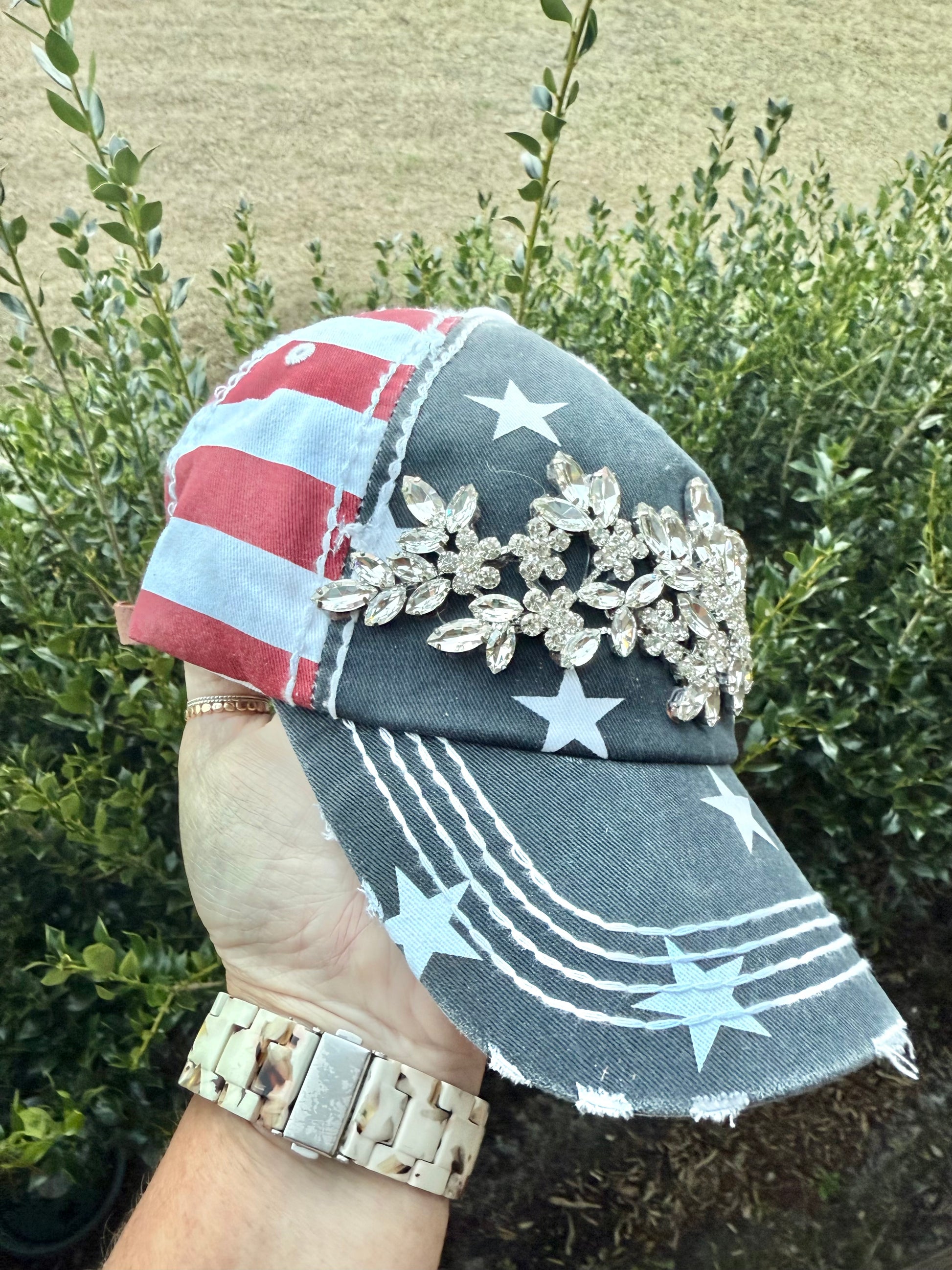 Renee Patriotic Crystal Embellished Baseball Hat - Shabby To Chic Jewelry