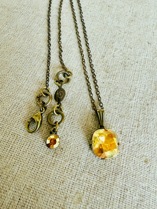 Harvest Gold Cushion Cut Crystal Pendant Necklace