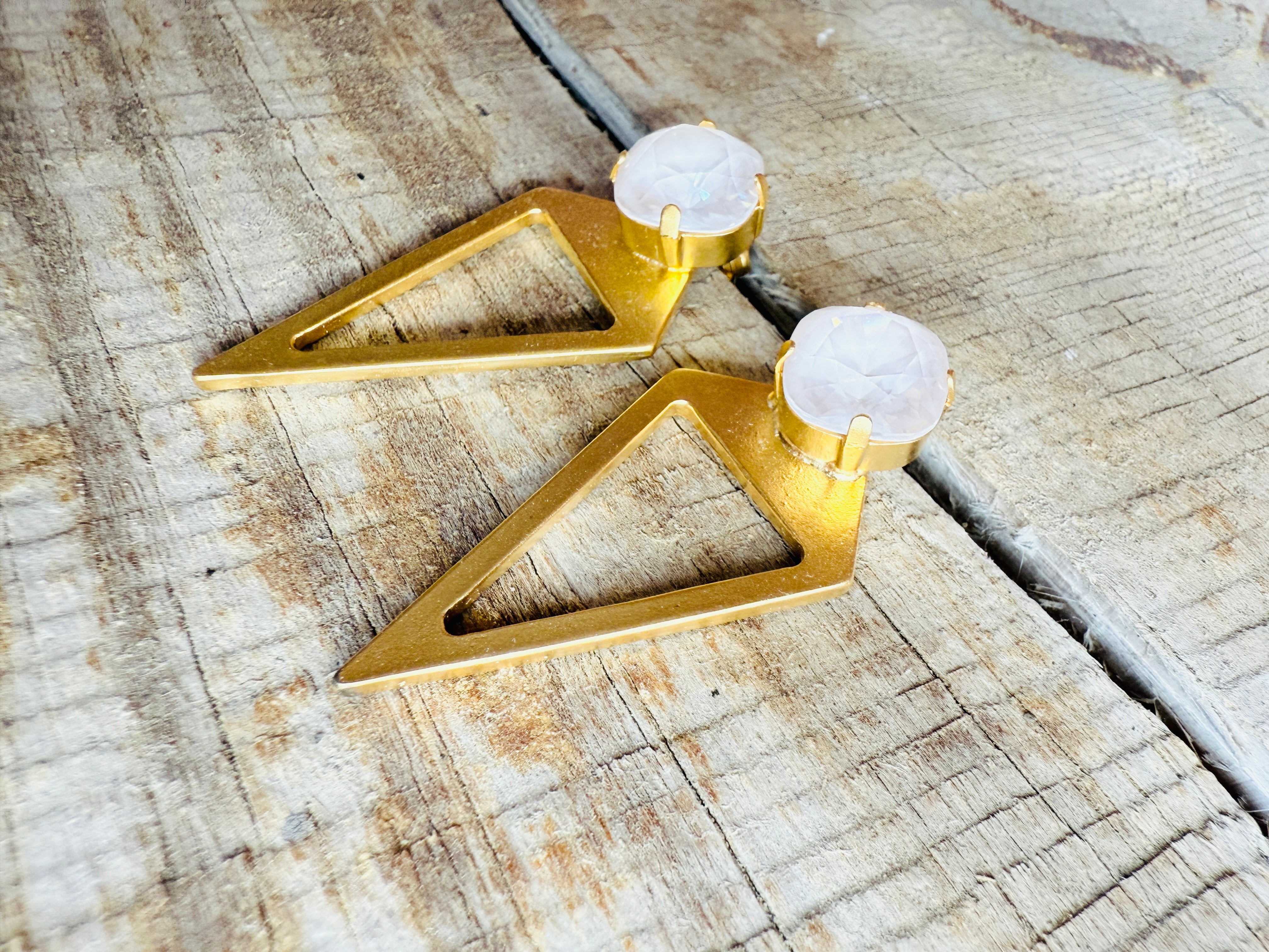 Kayla Gold Pyramid Geometric Crystal Stud Earrings - Shabby To Chic Jewelry