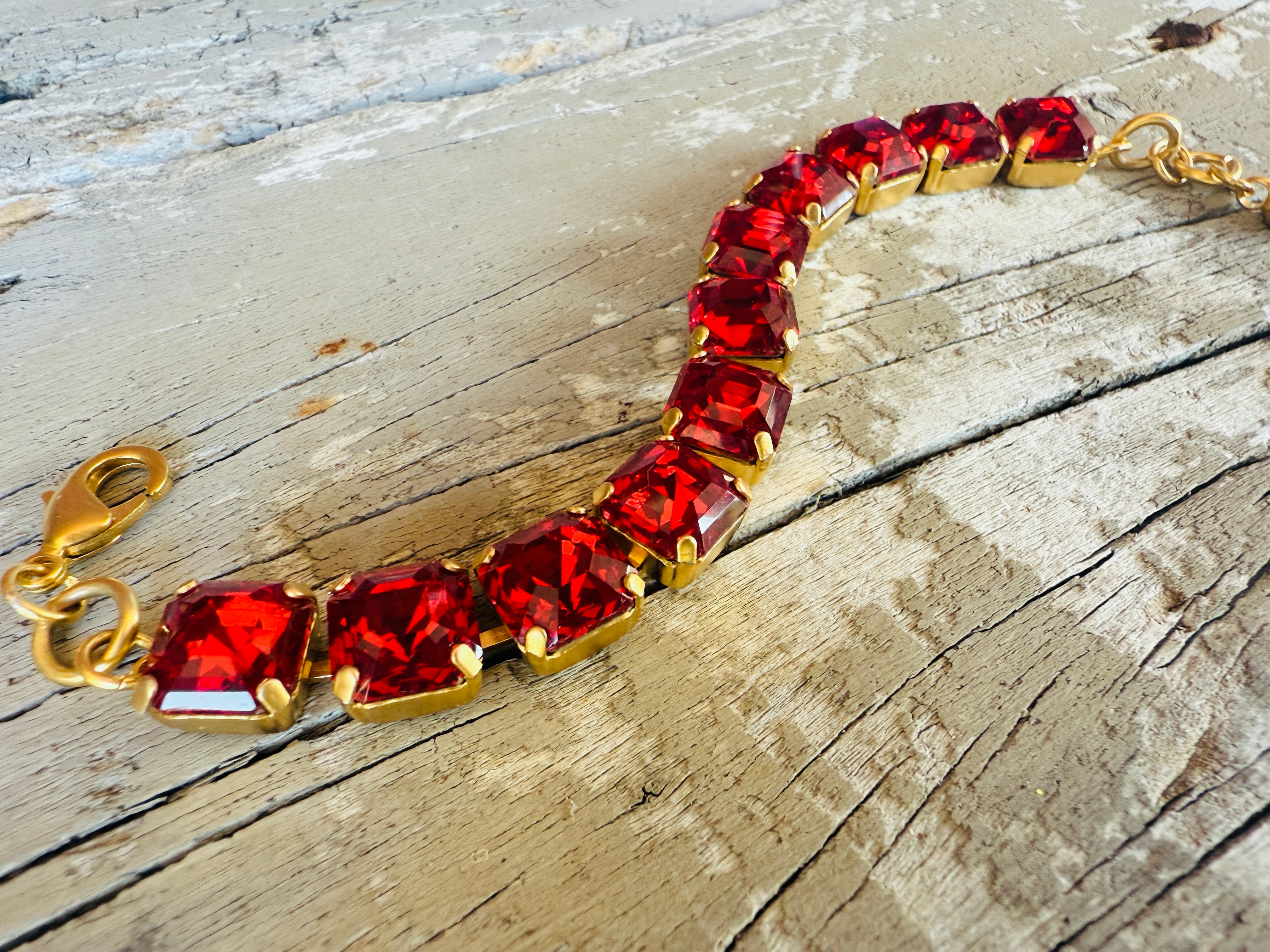 Arianna Red Square Crystal Tennis Bracelet - Shabby To Chic Jewelry