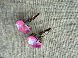 Peony Square Cut Pink Faceted Crystal Earrings - Shabby To Chic Jewelry