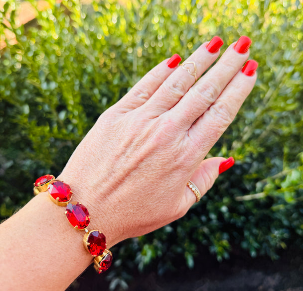 Ruby Oval Crystal Tennis Bracelet - Shabby To Chic Jewelry