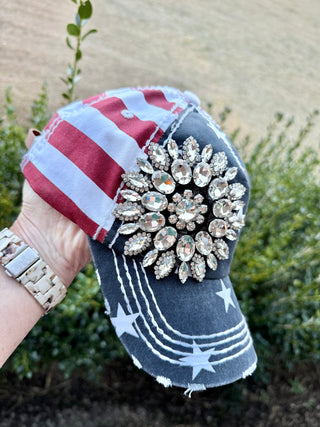 Logan Patriotic Crystal Embellished Baseball Hat - Shabby To Chic Jewelry