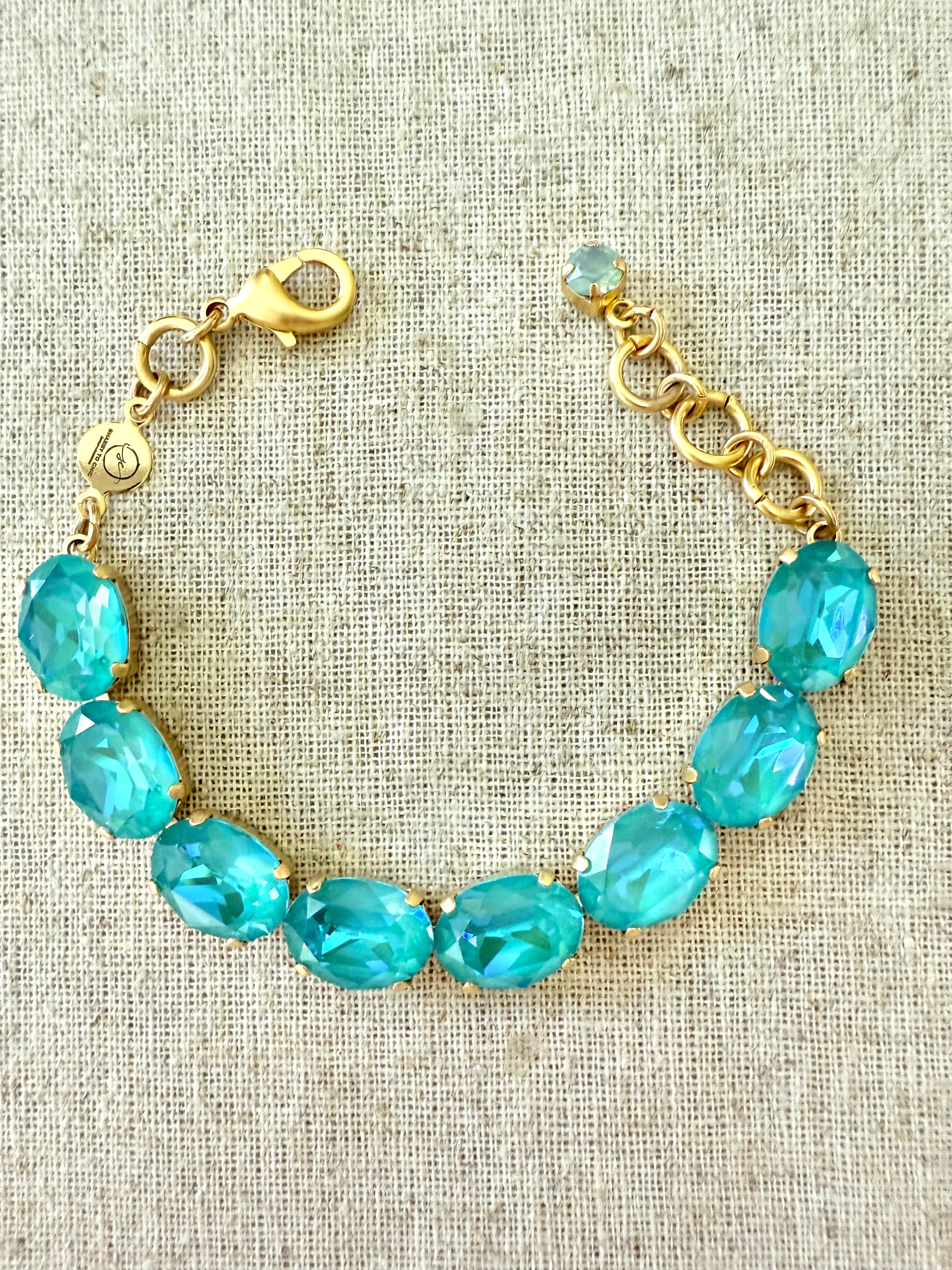 Bailey Oval Cut Turquoise Crystal Tennis Bracelet - Shabby To Chic Jewelry