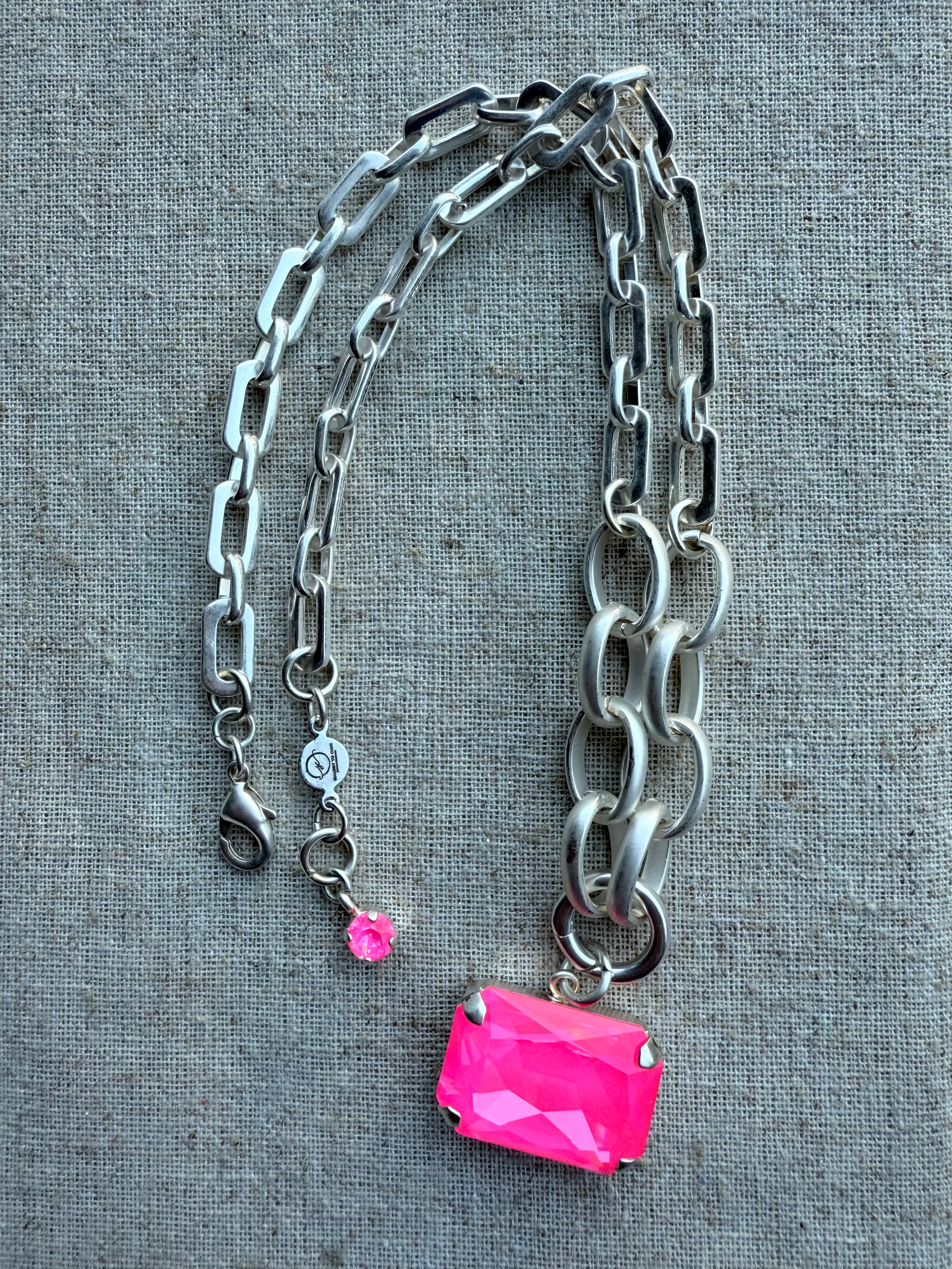 Stella Hot Pink Rectangle Pendant Crystal Necklace - Shabby To Chic Jewelry