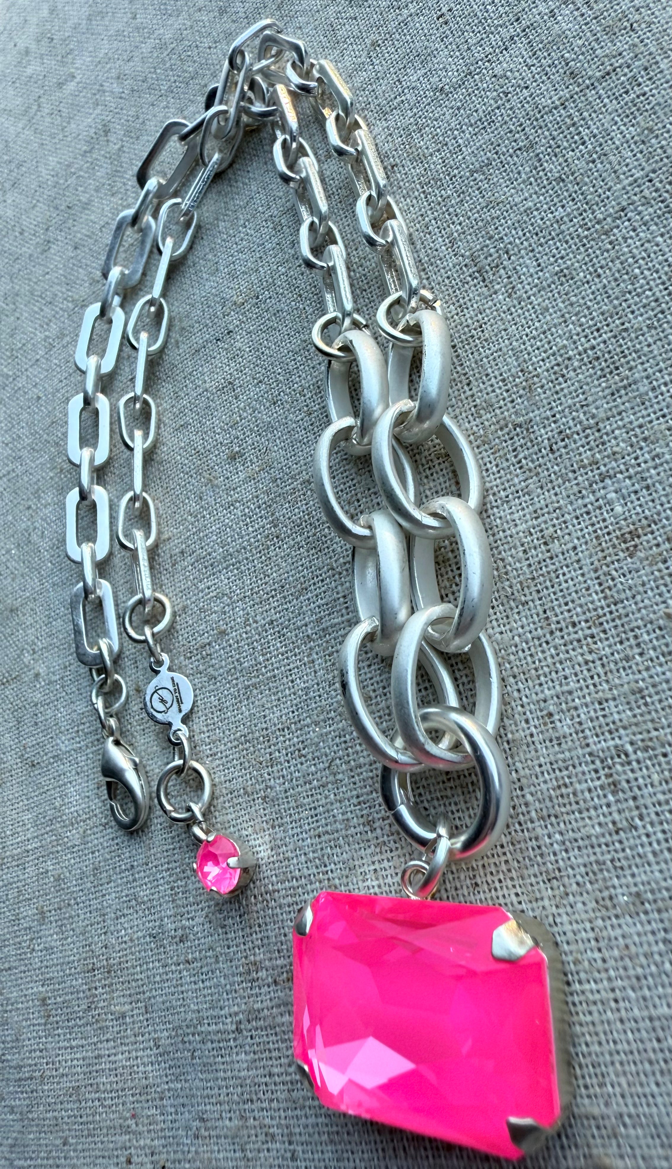 Stella Hot Pink Rectangle Pendant Crystal Necklace - Shabby To Chic Jewelry