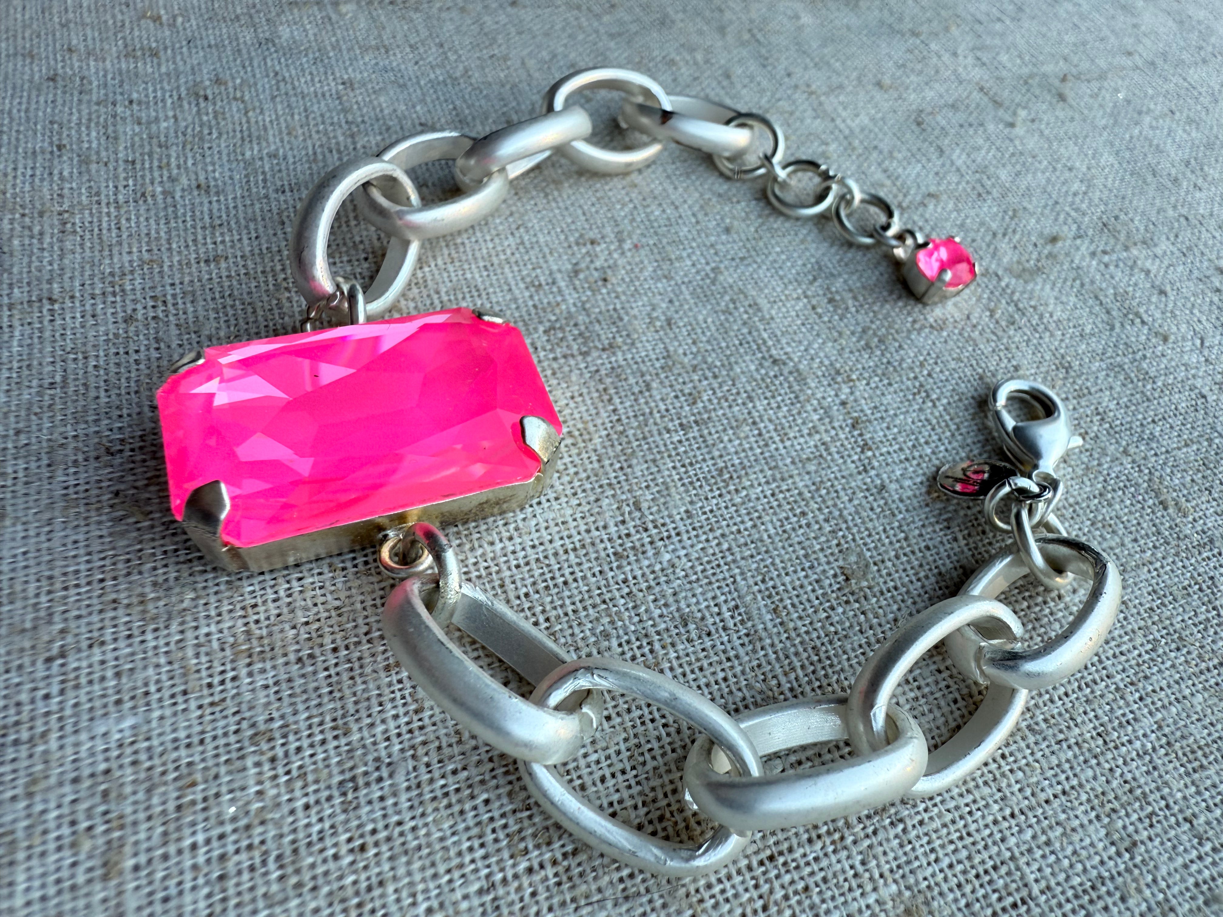 Stella Hot Pink Rectangle Bracelet - Shabby To Chic Jewelry