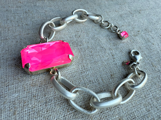 Stella Hot Pink Rectangle Bracelet - Shabby To Chic Jewelry