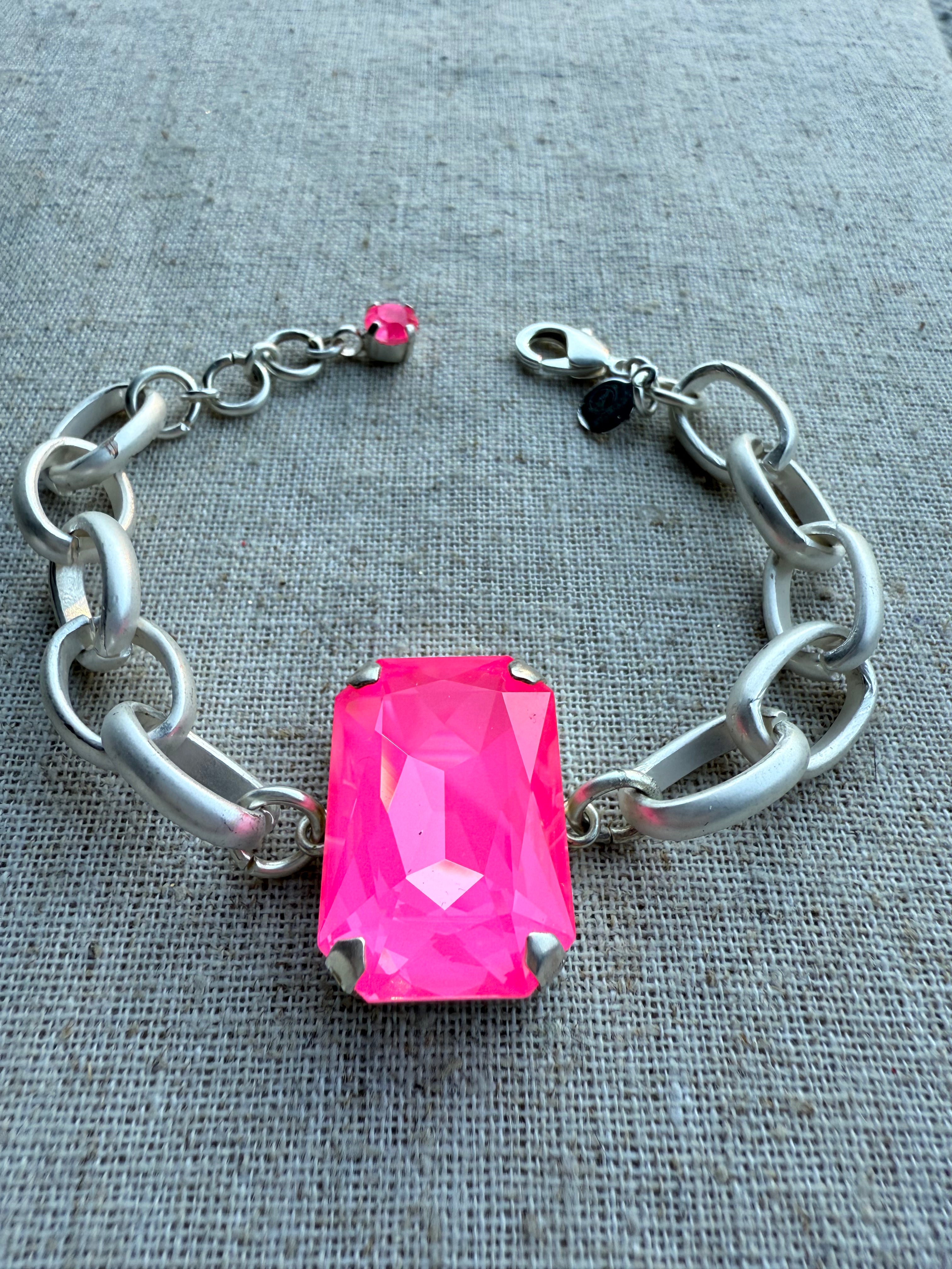 Stella Hot Pink Rectangle Bracelet - Shabby To Chic Jewelry