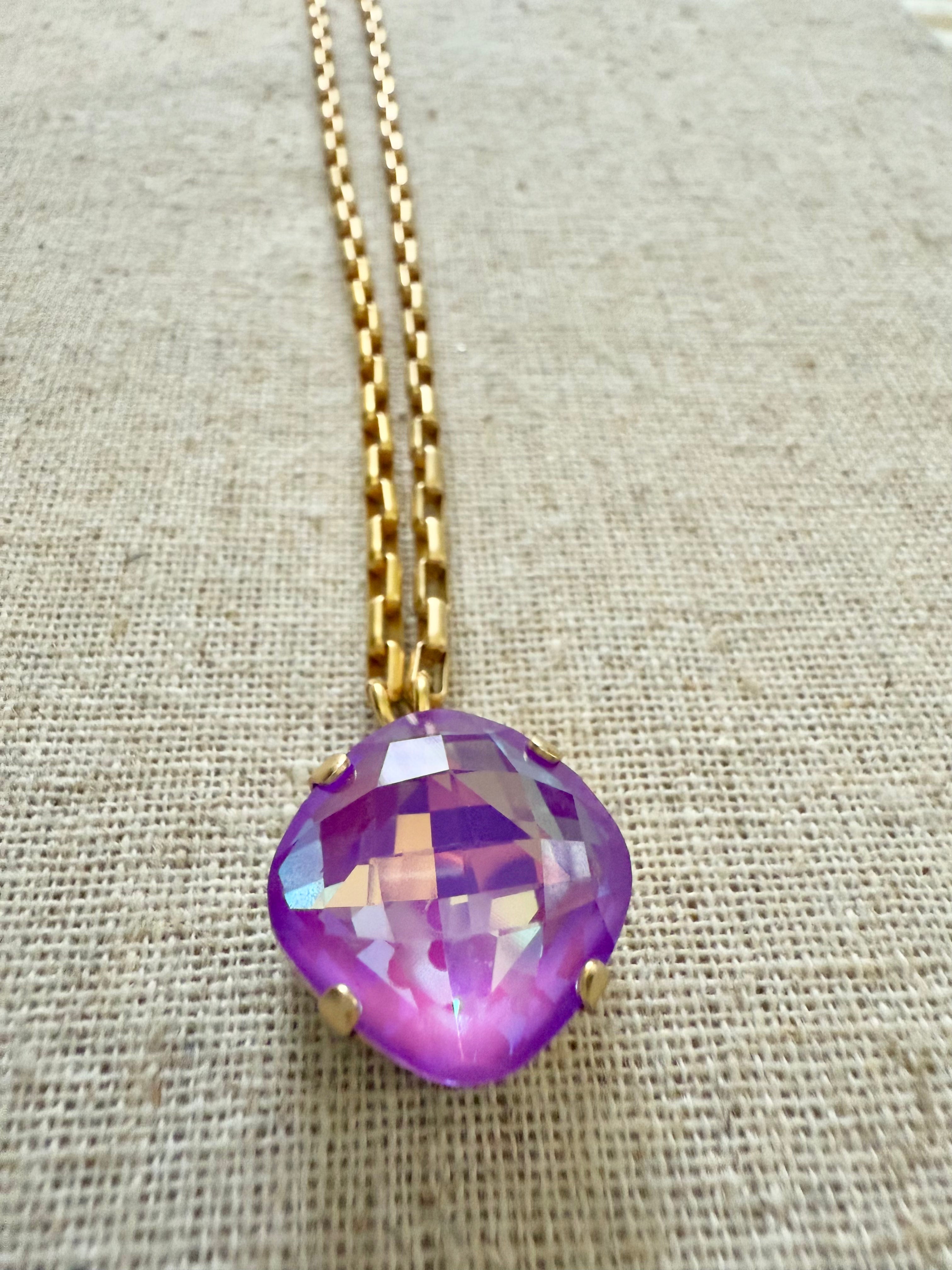 Violet Square Cut Crystal Pendant Necklace - Shabby To Chic Jewelry
