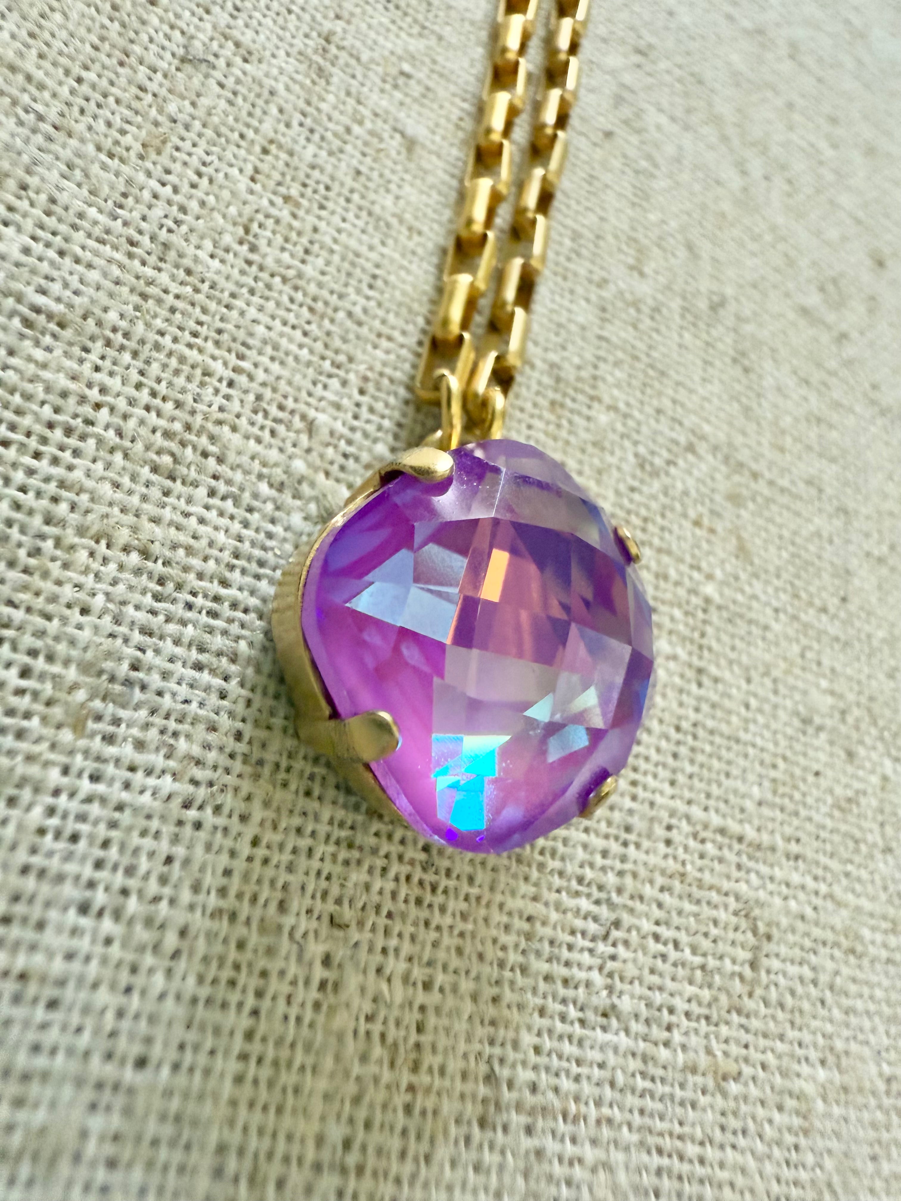 Violet Square Cut Crystal Pendant Necklace - Shabby To Chic Jewelry