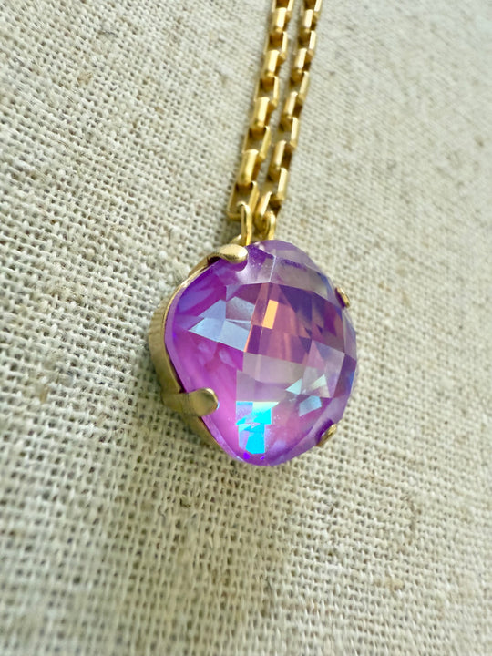 Violet Square Cut Crystal Pendant Necklace - Shabby To Chic Jewelry