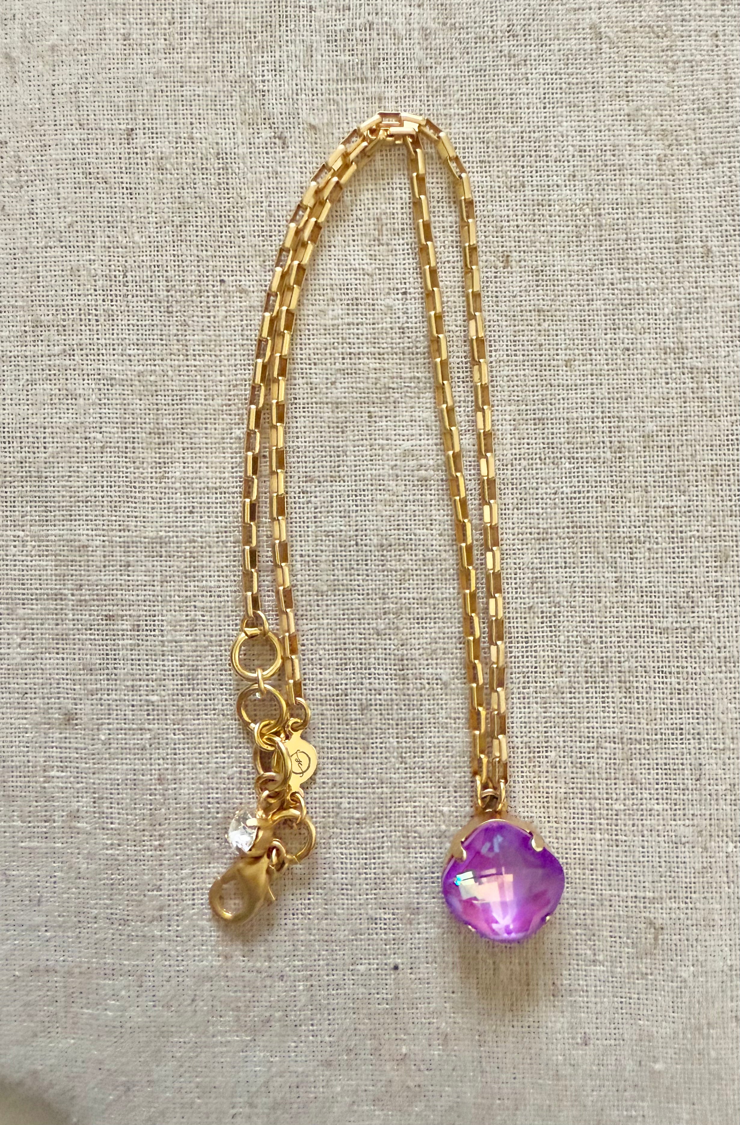 Violet Square Cut Crystal Pendant Necklace - Shabby To Chic Jewelry