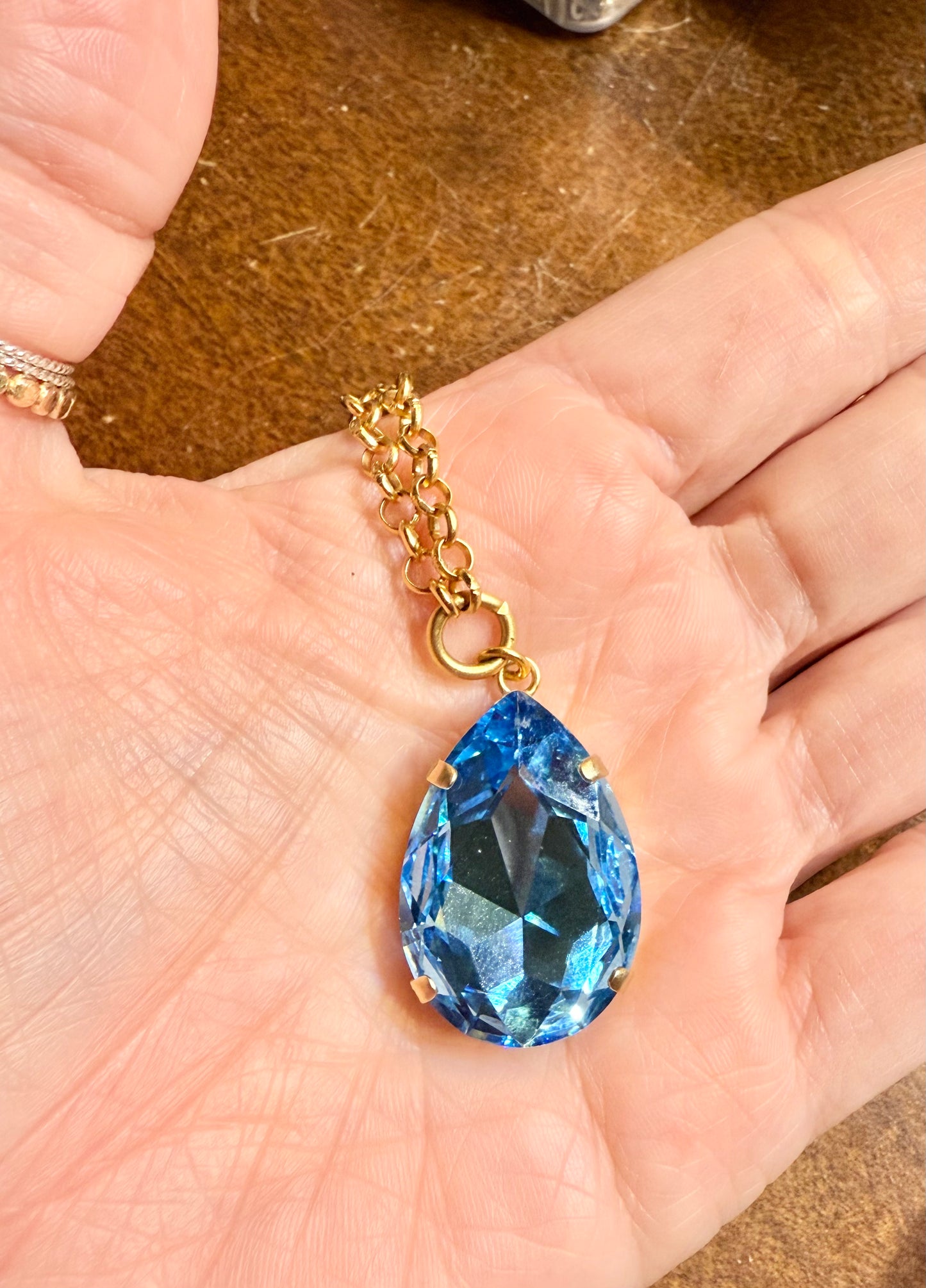 Abigail Pear Pendant Blue Crystal Necklace - Shabby To Chic Jewelry