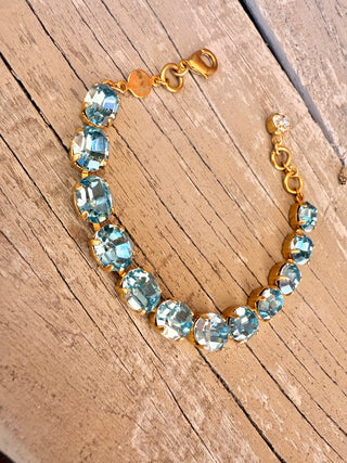 Chrystal Blue Oval Cut Premium Crystal Tennis Bracelet - Shabby To Chic Jewelry