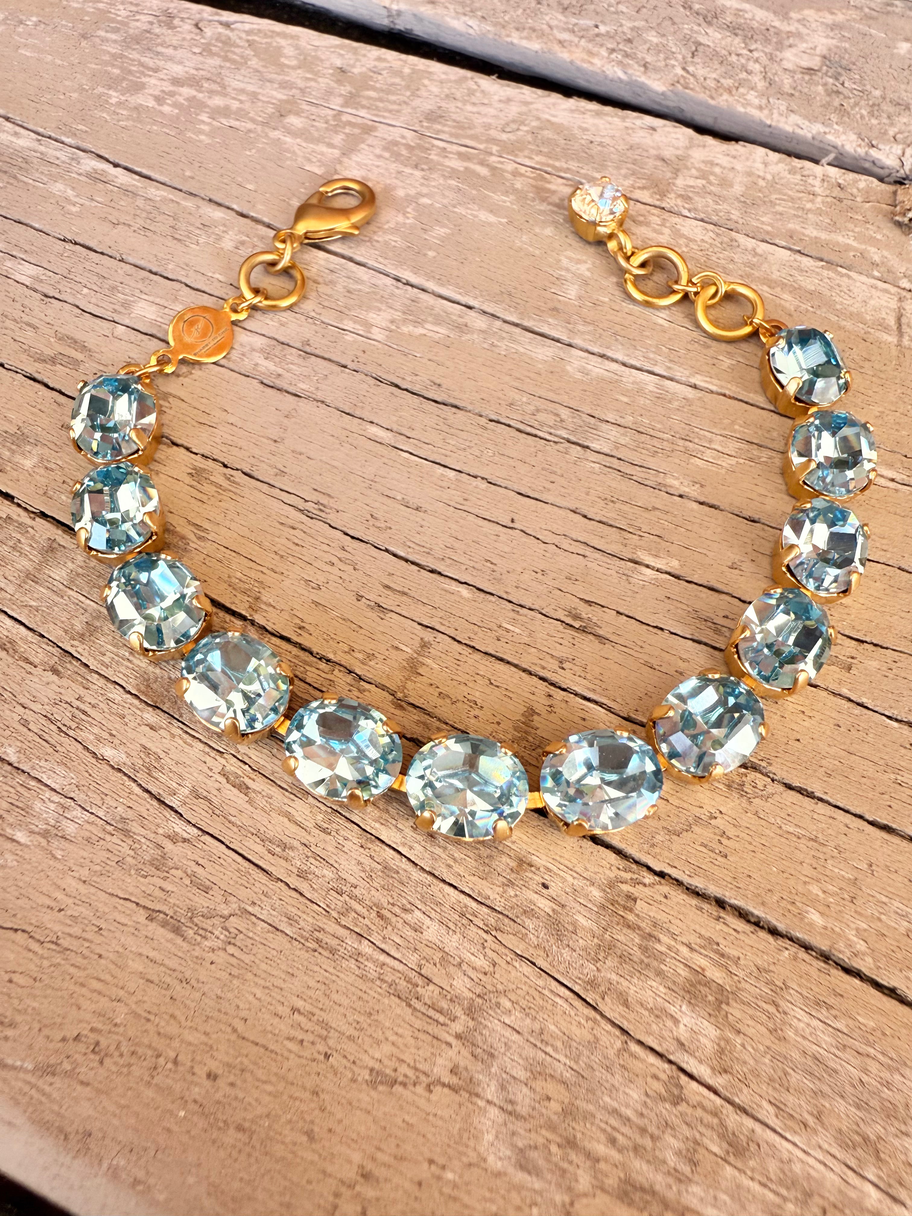 Chrystal Blue Oval Cut Premium Crystal Tennis Bracelet - Shabby To Chic Jewelry