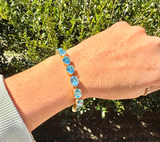 Chrystal Blue Oval Cut Premium Crystal Tennis Bracelet - Shabby To Chic Jewelry